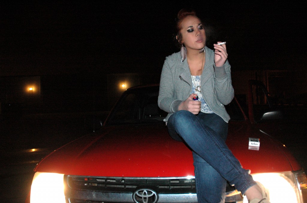 Shaemarie Skaggs enjoys a cigarette