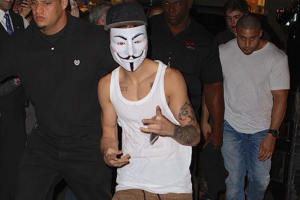 Bieber was seen wearing a Guy Fawkes mask in support of Anonymous.