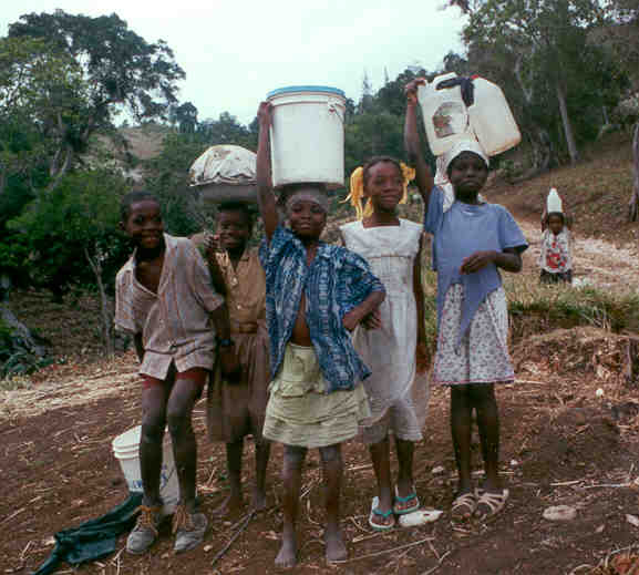 Haitians carry water for miles because no one has clean water. However, they completely lack sanitation so walking miles to get it makes no difference.