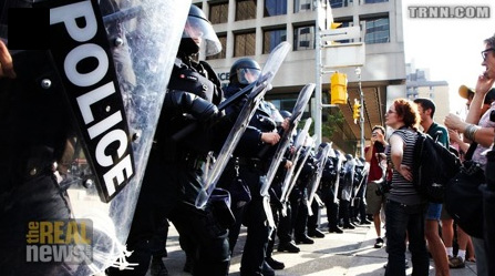 Protesters menacing helpless crowd police