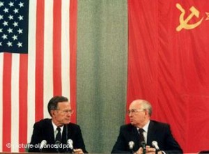 Gorbachev announces "New Cold War," rallies Soviets to seek New World Order that isn't totally dominated by American power. 