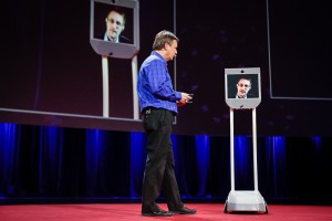Snowden, at a TED talk, inside of a telepresence robot.